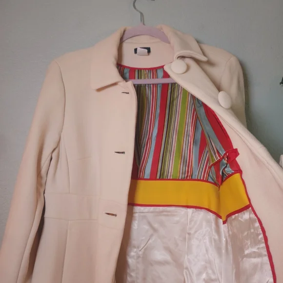 J Crew Wool Silk Lined Off White Classic Collared Button Down Retro Pea Coat 12 - Picture 5 of 11